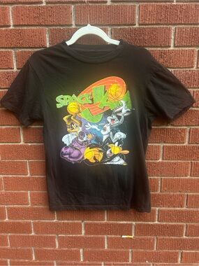 Space Jam Graphic T Shirt Bugs Bunny Looney Tunes Black Movie Tee Men’s Small
